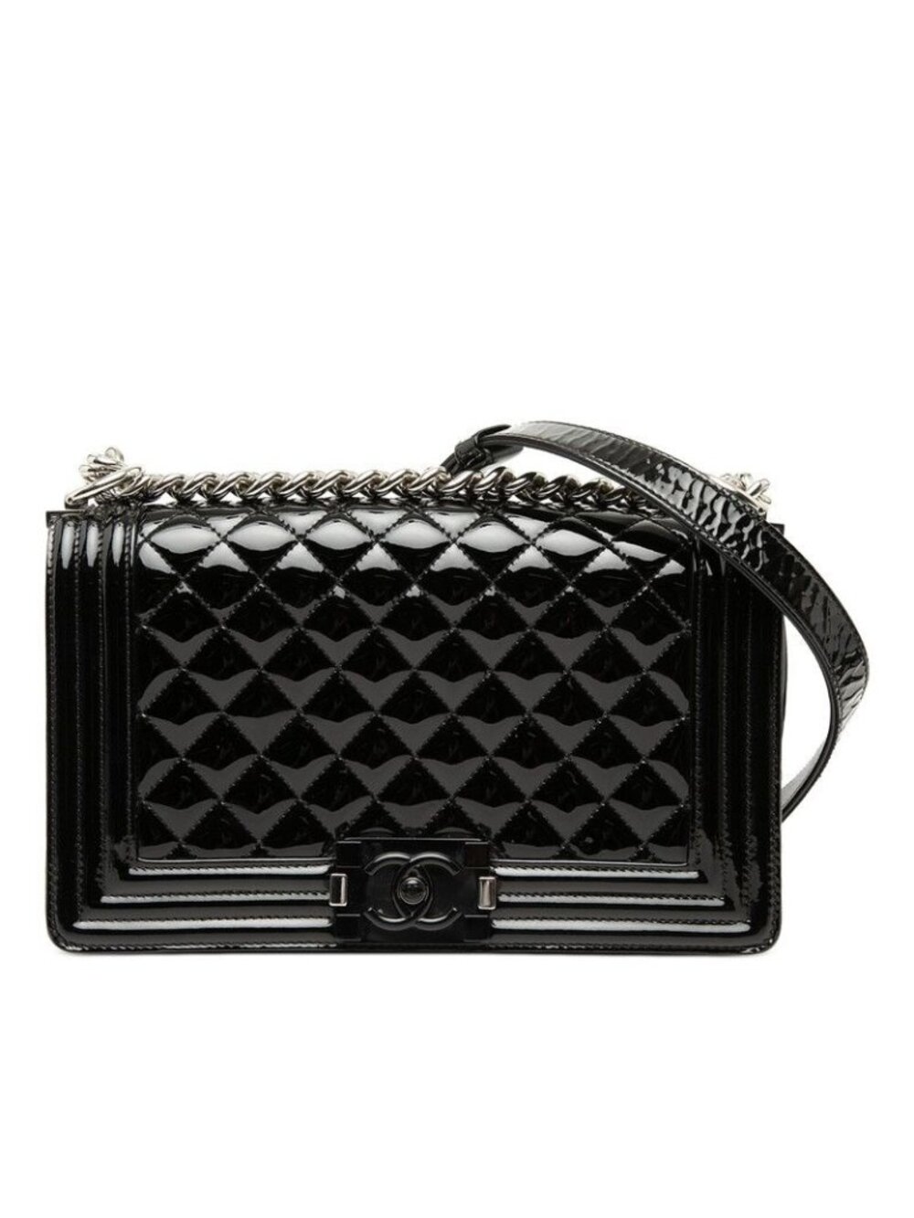 Chanel CC Logo Boy Chain Shoulder Bag Black Enamel